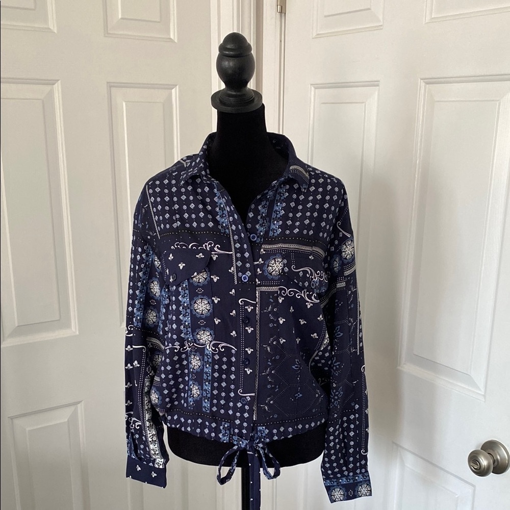 Scoop Retro Aesthetic Navy Patterned Women's Jacket.